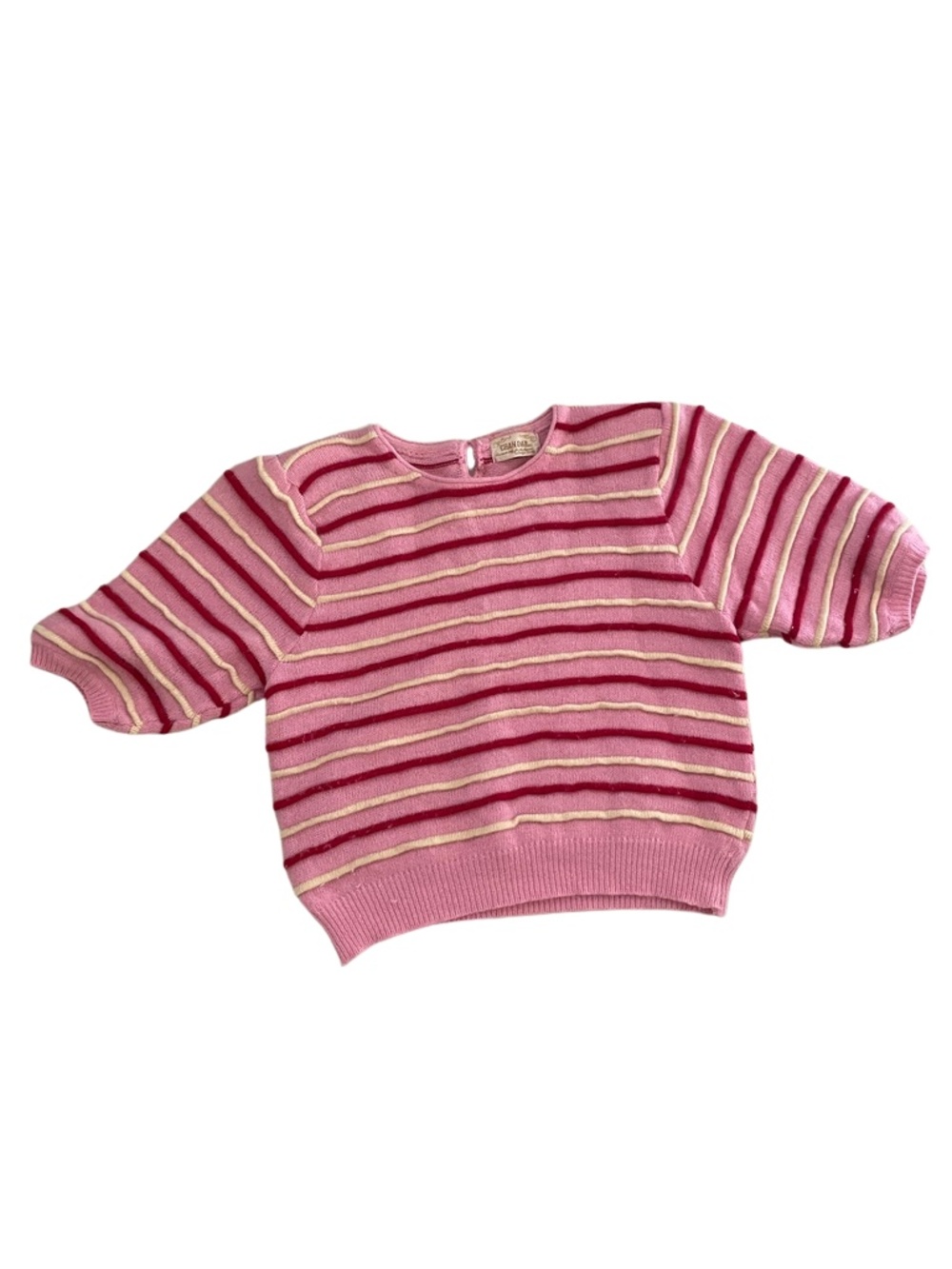 Vintage bubblegum Pink Striped Short Sleeve cropped  Knit Sweater Barbiecore